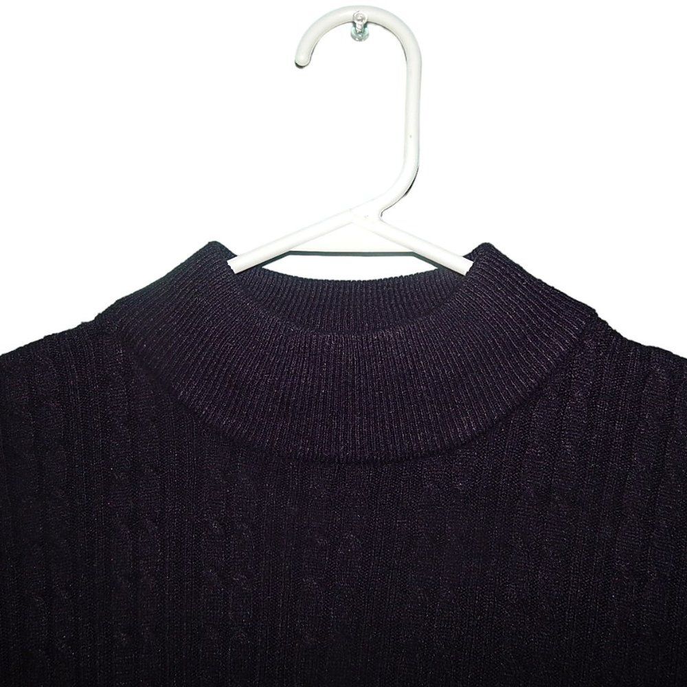 CRYSTAL KOBE women's medium vintage navy blue cable knit mock neck sweater tee - Picture 2 of 8